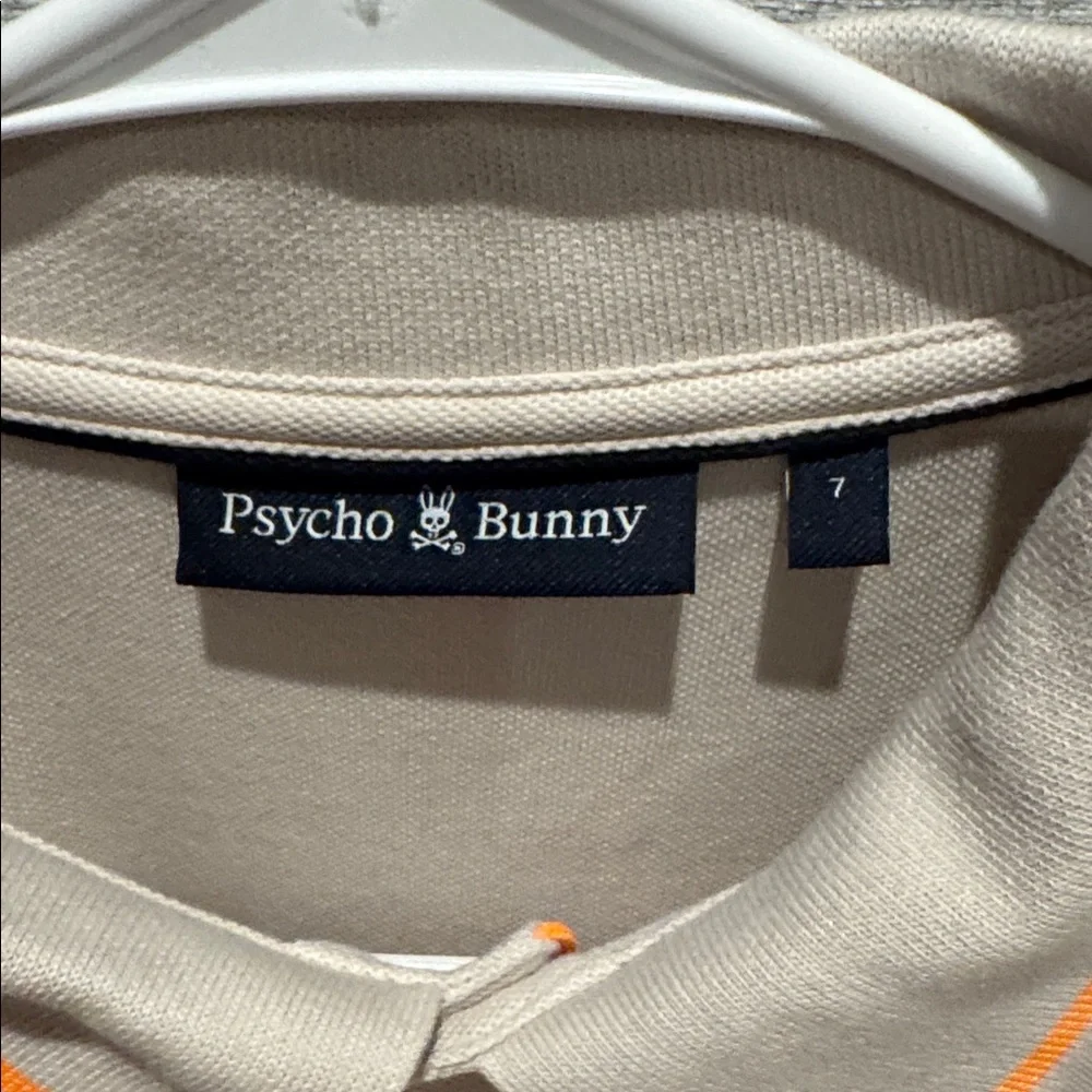 116. Psycho Bunny Men’s Tan Polo with Orange Details pre owned size 7